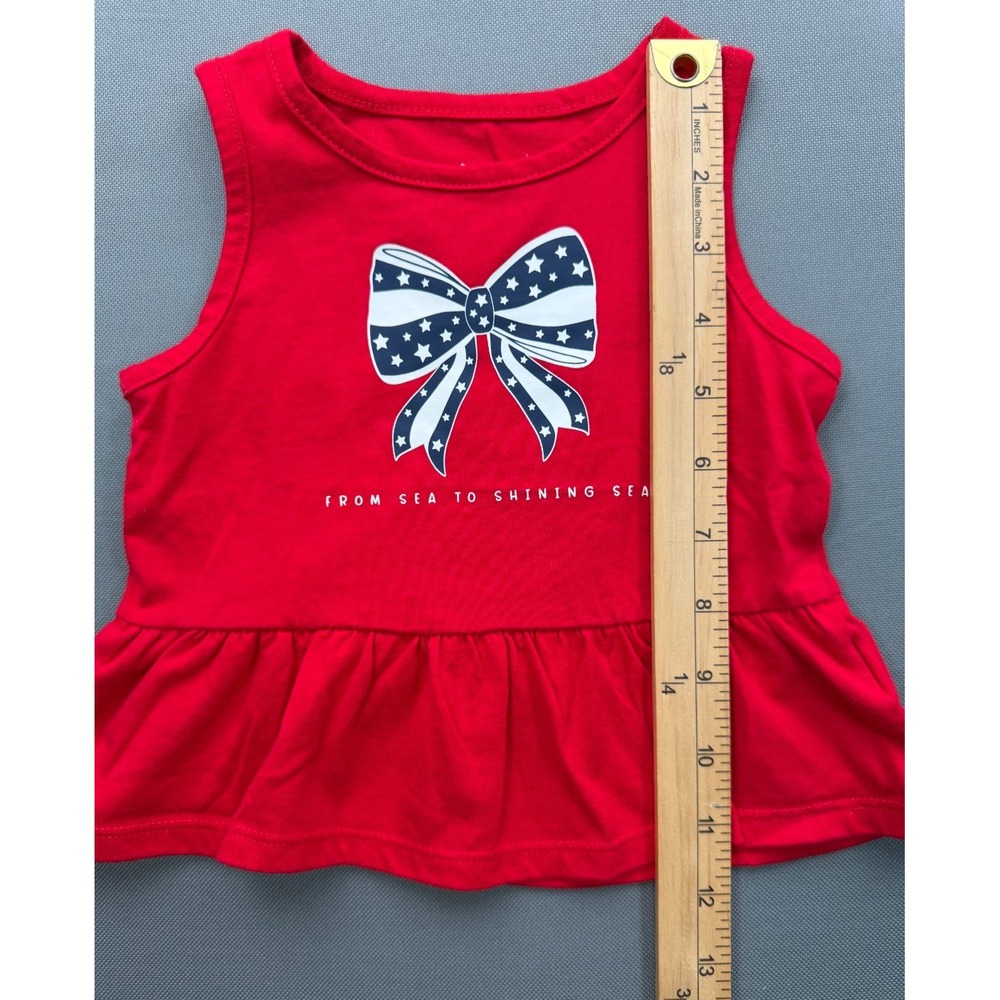 Way to Celebrate Patriotic Baby Girl 18M Peplum Tank Top Red Stars Bow Shirt - Picture 9 of 10